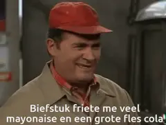 Biefstuk friet met veel mayonaise en een grote cola